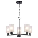 Heath 5-Light Black Chandelier Light Fixture with Frosted Glass Shades - Like New